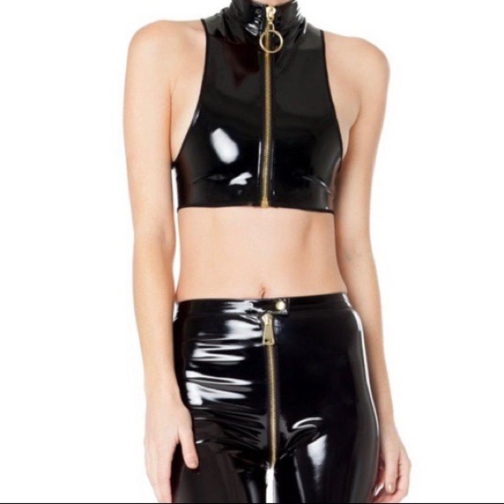 Are You Am I Nian Set Black Vinyl Patent Pants and Top